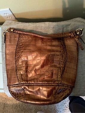 Francesco Biasia Metallic Bronze Croc-Embossed Shoulder Bag